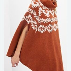 Brown and White Cowl Neck Sweater